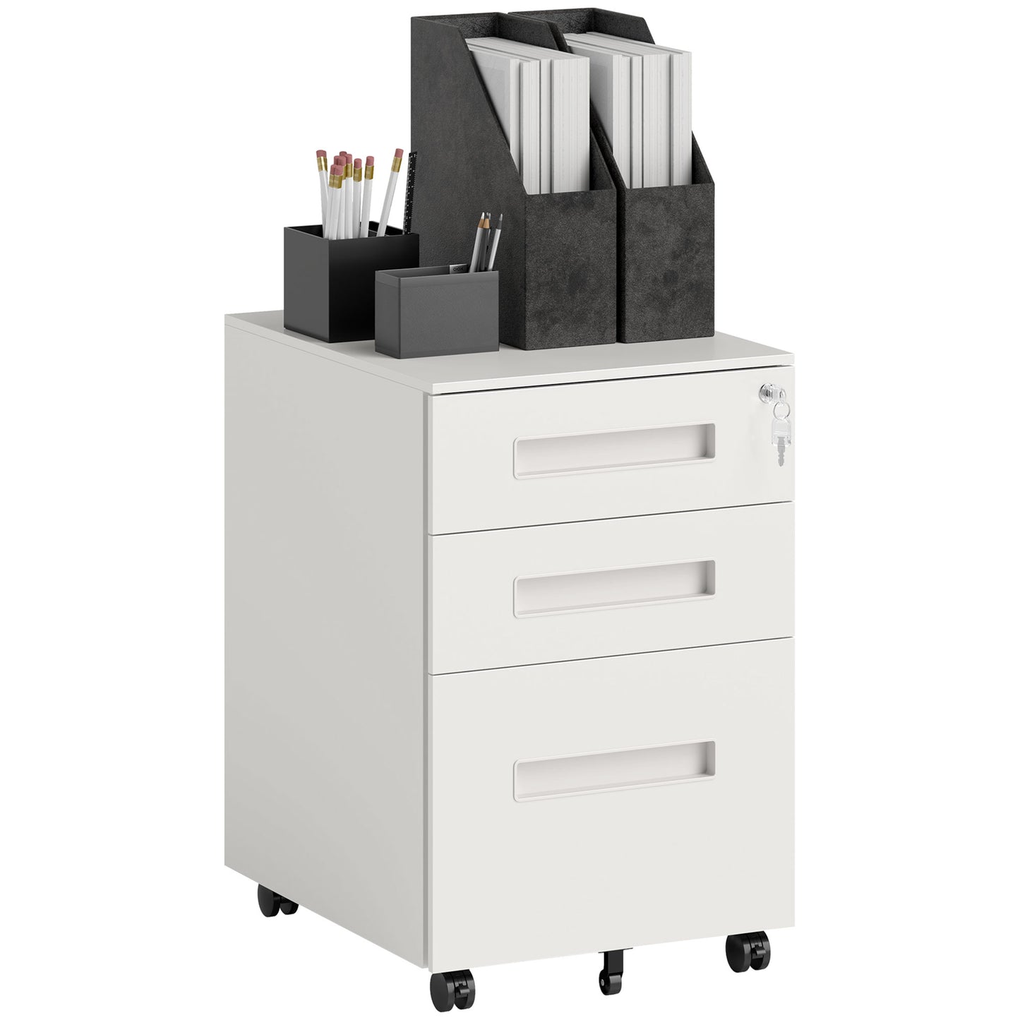Lockable Mobile Filing Cabinet w/ 3 Drawers 39 x 48 x 60 cm White