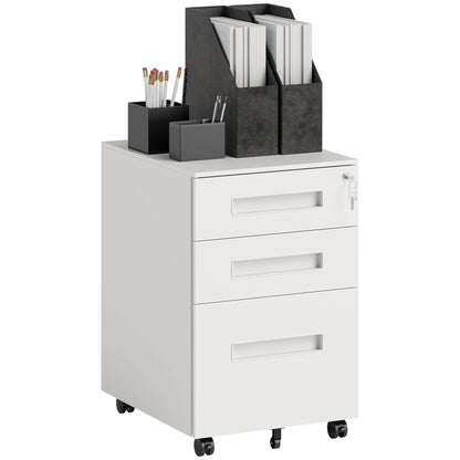 Lockable Mobile Filing Cabinet w/ 3 Drawers 39 x 48 x 60 cm White