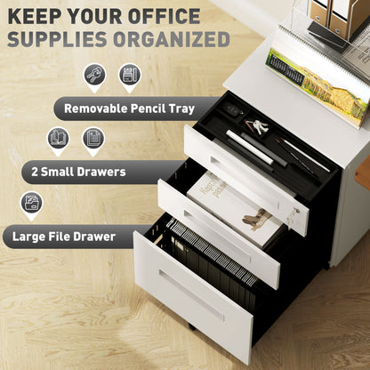 Lockable Mobile Filing Cabinet w/ 3 Drawers 39 x 48 x 60 cm White