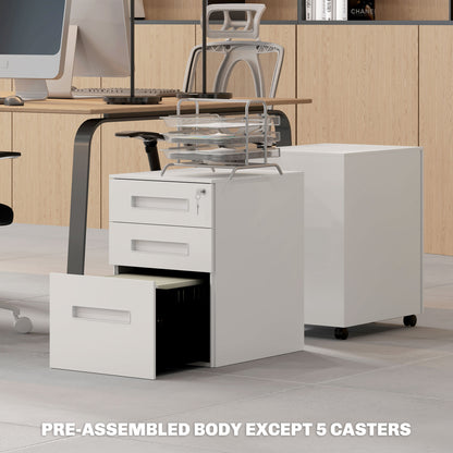Lockable Mobile Filing Cabinet w/ 3 Drawers 39 x 48 x 60 cm White