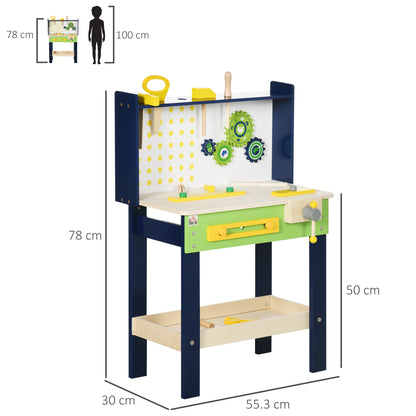 Tool Bench for Kids, Wooden Workbench w/ 27 Pieces 55 x 30 x 78 cm