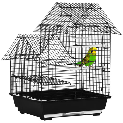 Metal Bird Cage with Stand for Parrot Cockatiel Budgie Finch Canary Food Containers Swing Ring Tray Handle Small Black 39 x 33 x 47 cm