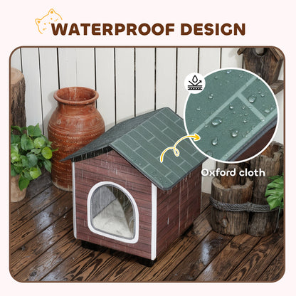 Insulated Outdoor Cat House, Waterproof Feral Cat Shelter with Elevated Base, Cushion, Pet House Indoor Outdoor for Stray Animals, Red-brown