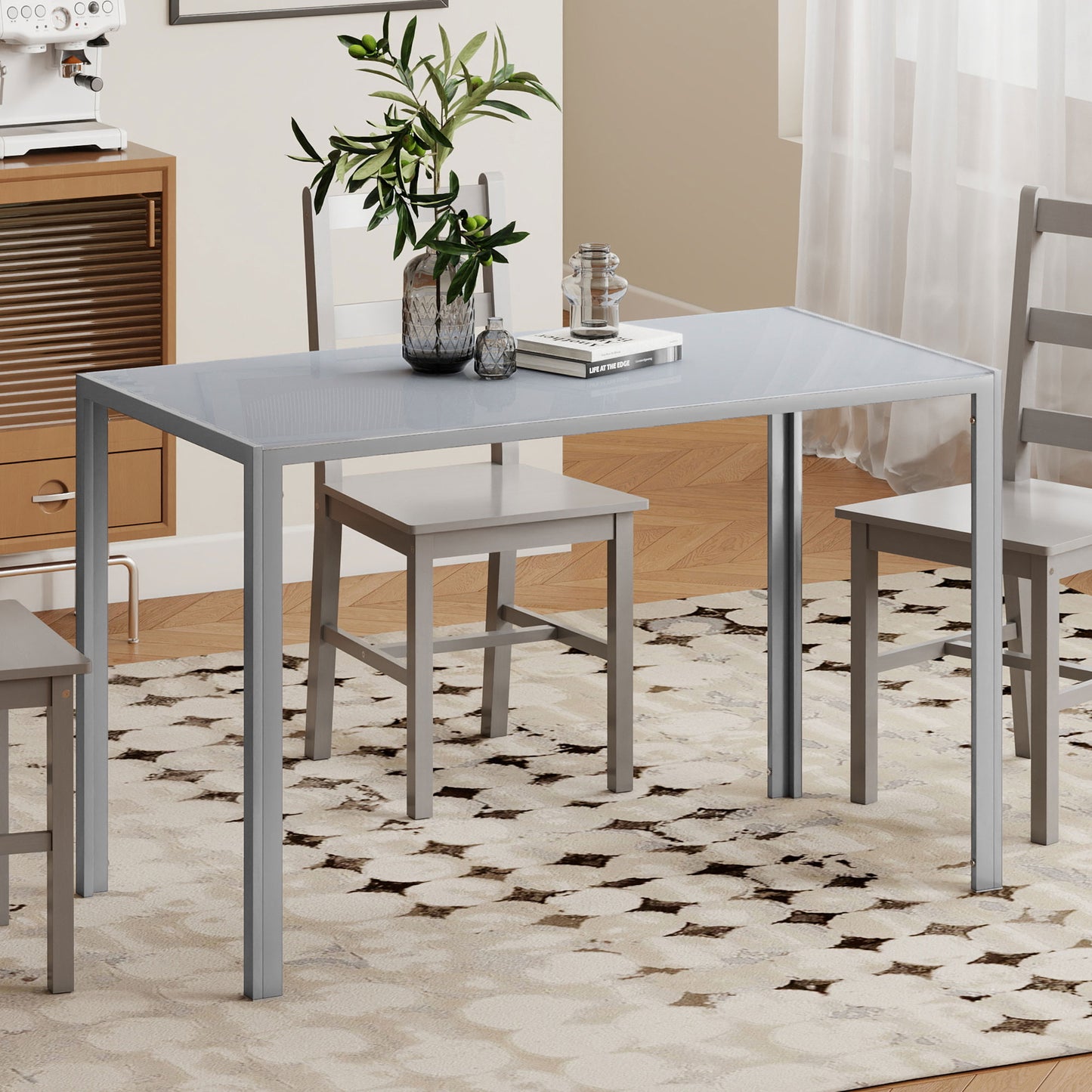 Modern Rectangular 4 Seater Dining Table with Tempered Glass Top