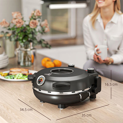 1200W Pizza Oven, Pizza Maker, 5-Min Crisp, Dual Knob Control, Black