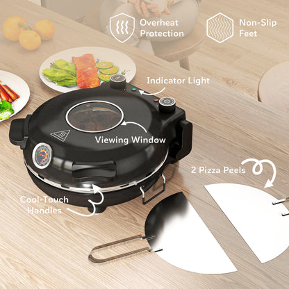 1200W Pizza Oven, Pizza Maker, 5-Min Crisp, Dual Knob Control, Black