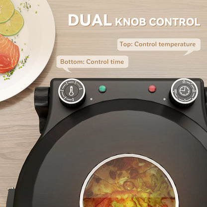 1200W Pizza Oven, Pizza Maker, 5-Min Crisp, Dual Knob Control, Black