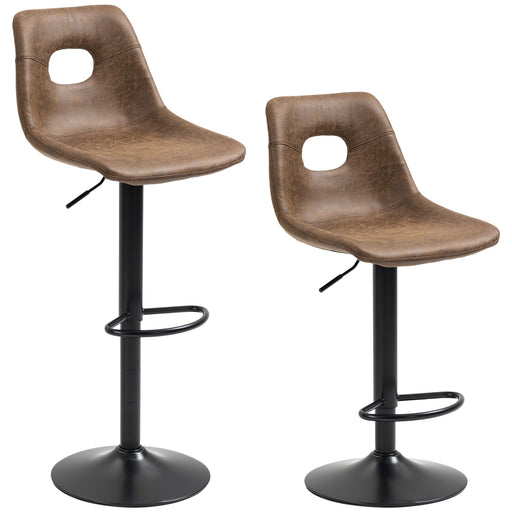 Set of 2 Bar stools With Backs,retro-look , faux leather, Adjustable Breakfast Dining Stools with Backrest, Footrest, Brown