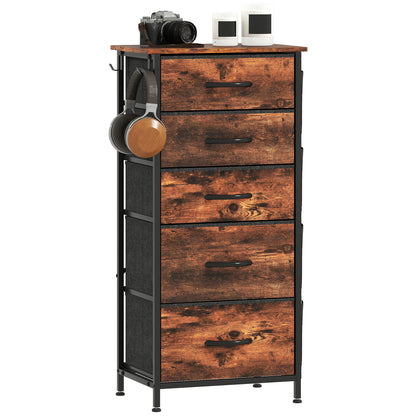 Fabric Chest of Drawers, 5 Drawer Dresser for Bedroom, Rustic Brown