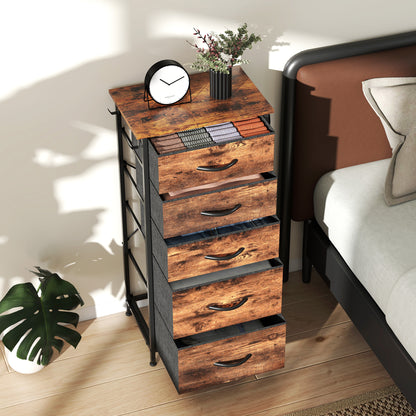 Fabric Chest of Drawers, 5 Drawer Dresser for Bedroom, Rustic Brown