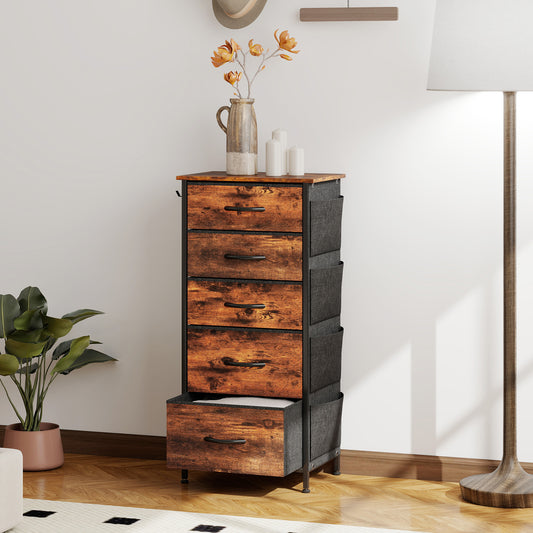 Fabric Chest of Drawers, 5 Drawer Dresser for Bedroom, Rustic Brown