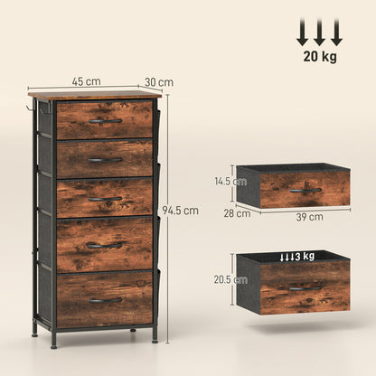 Fabric Chest of Drawers, 5 Drawer Dresser for Bedroom, Rustic Brown