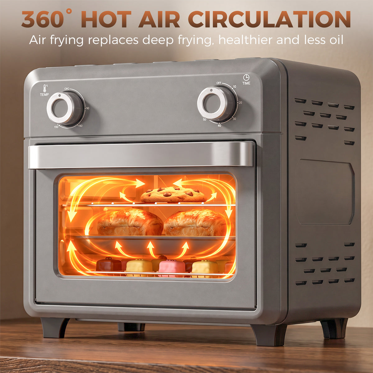 1000W 10L Air Fryer Oven with Adjustable Temperature and 60-Minute Timer - Grey