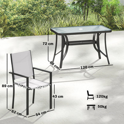 Garden Dining Set with Umbrella Hole, Stackable Chairs, Light Grey