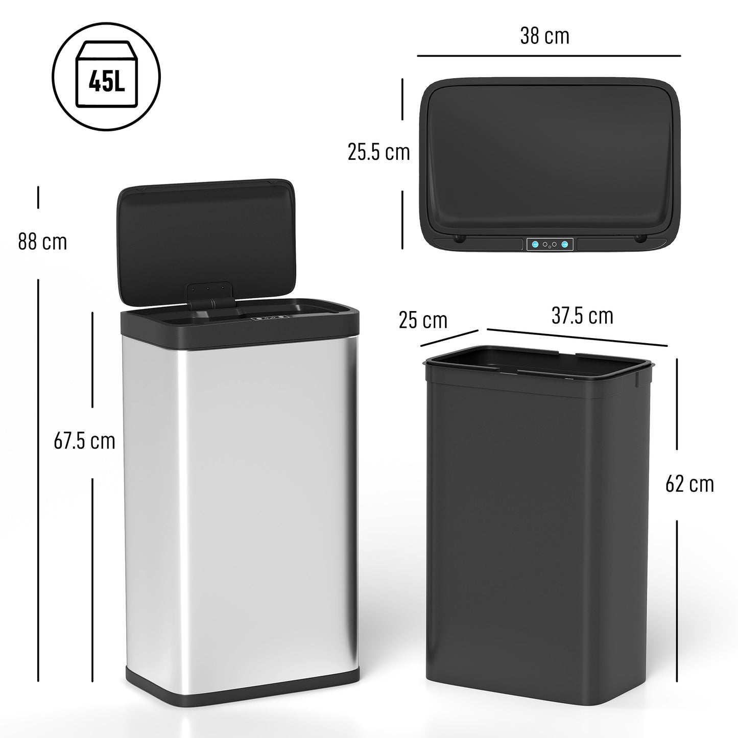 45L Sensor Bin, Stainless Steel Kitchen Bin with Automatic Close