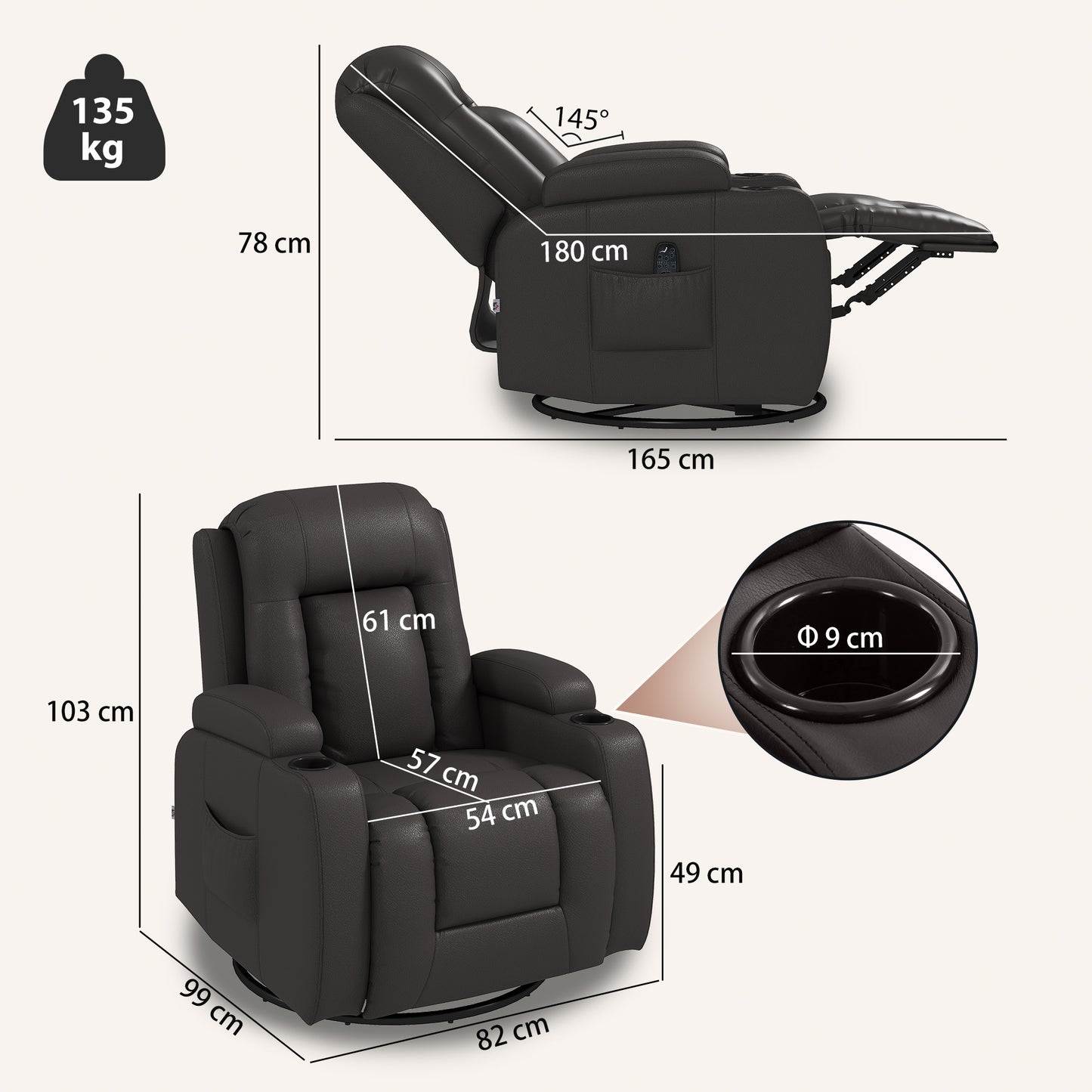Massage Recliner Chair with 8 Vibration & Heat, Dark Brown