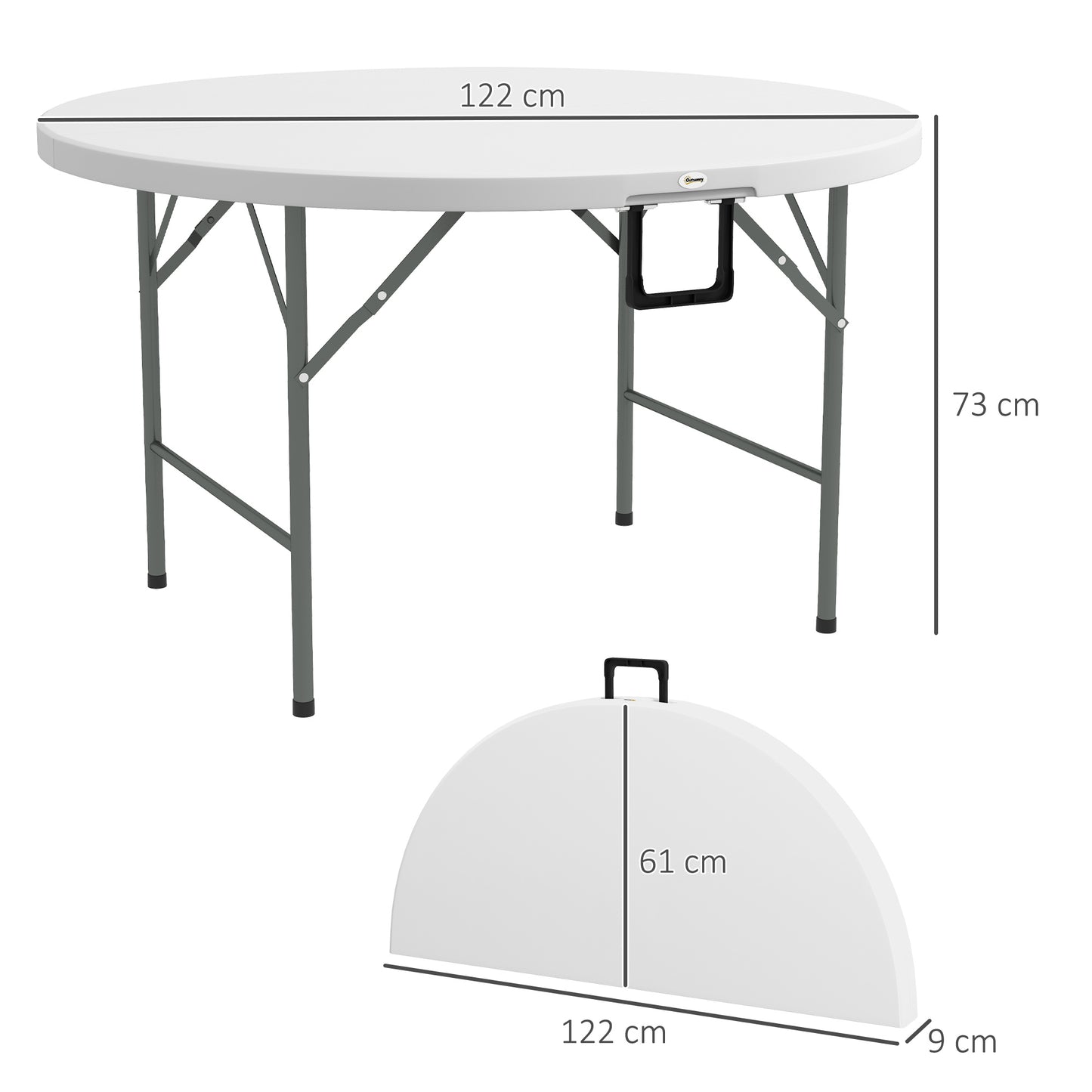 Folding Garden Outdoor Table For 6 - With Metal Frame, White