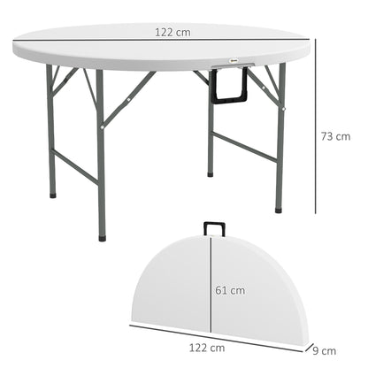Folding Garden Outdoor Table For 6 - With Metal Frame, White