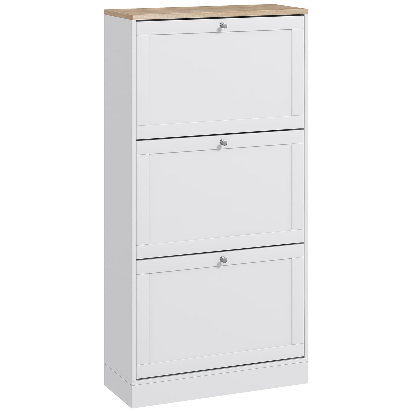 Narrow Shoe Cabinet with 3 Flip Drawers for 18 Pairs of Shoes White