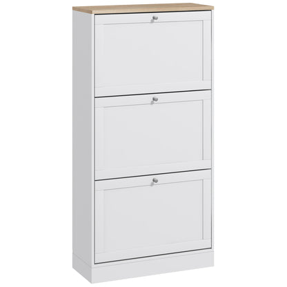 Narrow Shoe Cabinet with 3 Flip Drawers for 18 Pairs of Shoes White