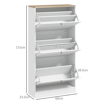 Narrow Shoe Cabinet with 3 Flip Drawers for 18 Pairs of Shoes White