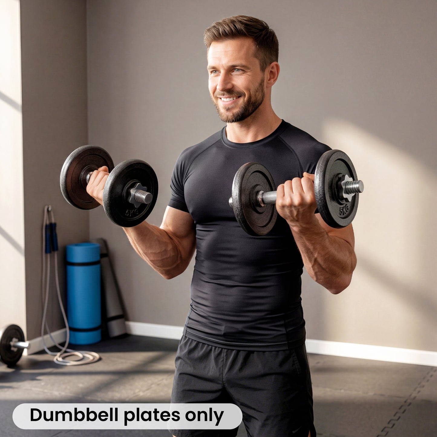 Weight Plates Set, 1"/2.5cm Weight Disc Pair, 4 x 5kg Metal Dumbbell/Barbell Plates for Weightlifting and Strength Training Home Gym Fitness Workout, Grey