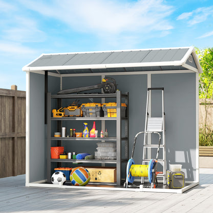 8 x 4 ft Resin Garden Shed with Floor, Lockable Doors, Light Grey