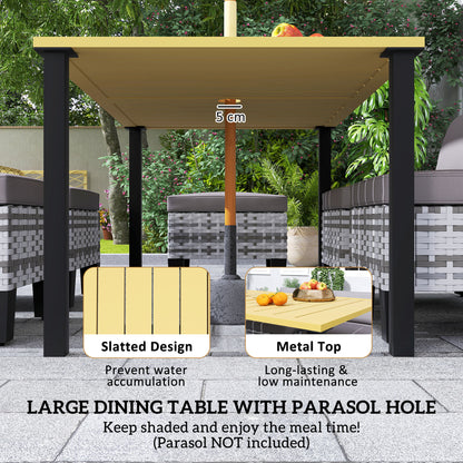 7 PCS Rattan Garden Dining Set with Cushions, Umbrella Hole, Grey