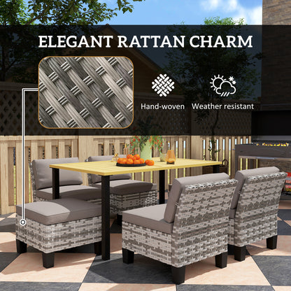 7 PCS Rattan Garden Dining Set with Cushions, Umbrella Hole, Grey