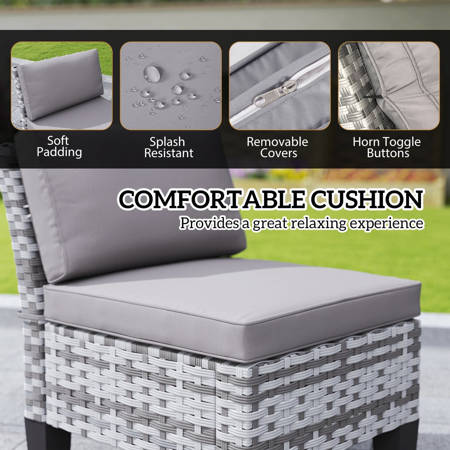 7 PCS Rattan Garden Dining Set with Cushions, Umbrella Hole, Grey