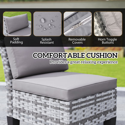 7 PCS Rattan Garden Dining Set with Cushions, Umbrella Hole, Grey