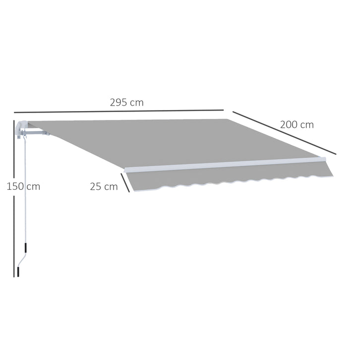 Window Awning Canopy Garden Outdoor Shelter Patio Sun Shade UV Blocker Weight Aluminium Frame w/ Hand Crank 3 x 2m Grey