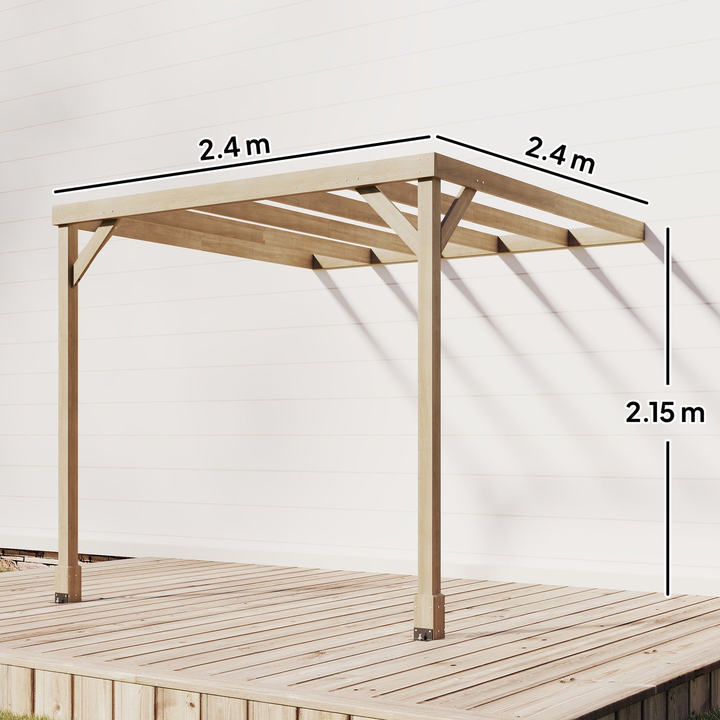 2.4 x 2.4m Lean-To Wooden Pergola Kit, Grape Trellis with Stable Structure