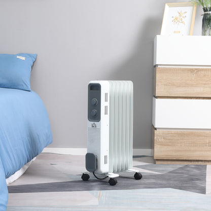 Oil Filled Radiator Portable Heater W/ 7 Fin, 3 Heat Settings, White
