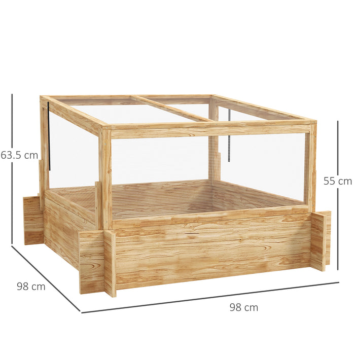 Raised Garden Bed with Cold Frame Greenhouse and Openable Top, Wooden Elevated Planter Box for Vegetables, Flowers and Herbs