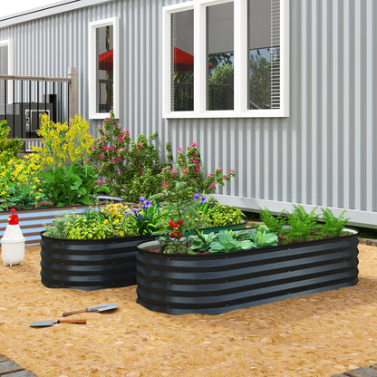 Set of 2 Raised Beds for Garden with Metal Plant Stakes, Dark Grey