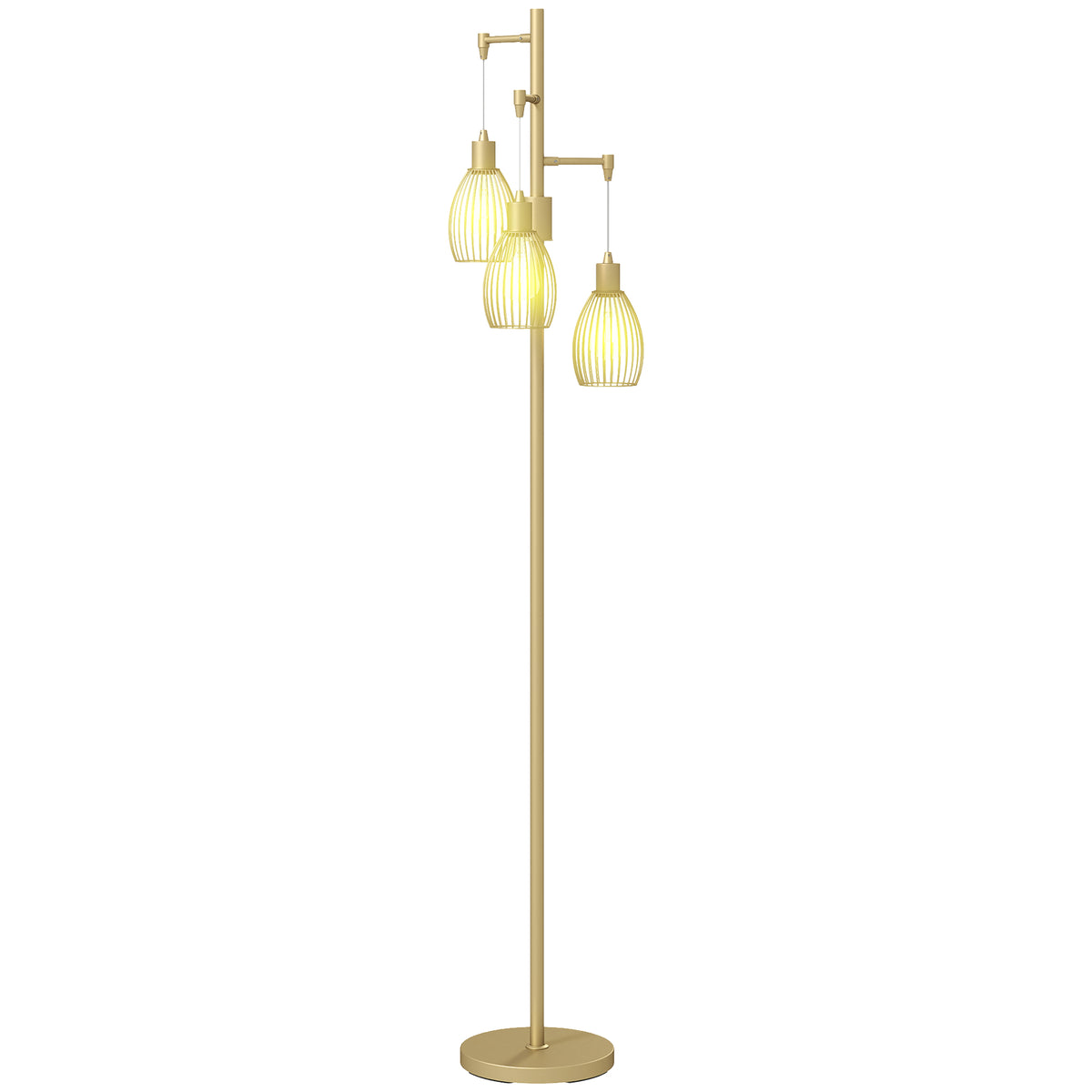 Industrial 3-Light Floor Lamp Dimmable Standing Lamp, Gold