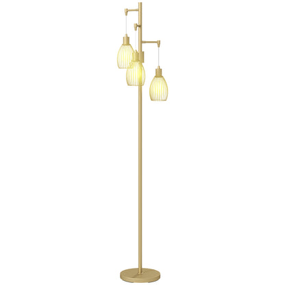 Industrial 3-Light Floor Lamp Dimmable Standing Lamp, Gold