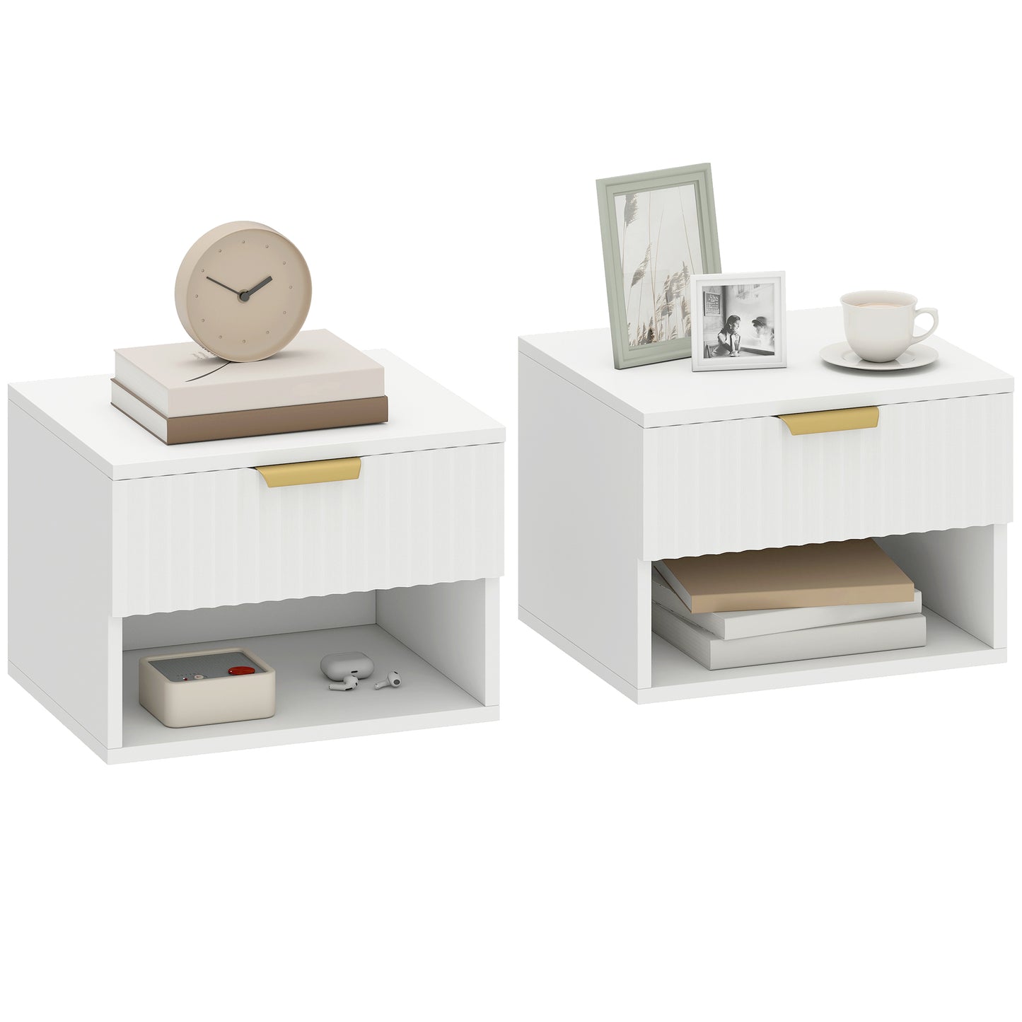 Floating Nightstands Set of 2, Wall Mounted Bedside Tables, White