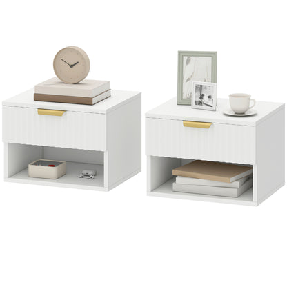 Floating Nightstands Set of 2, Wall Mounted Bedside Tables, White