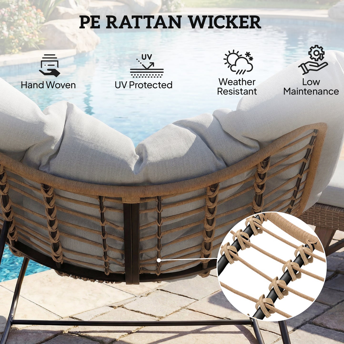 Indoor Outdoor Rocking Chair with Cushion, Light Grey