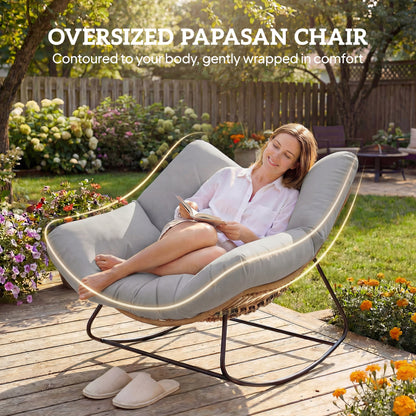 Indoor Outdoor Rocking Chair with Cushion, Light Grey