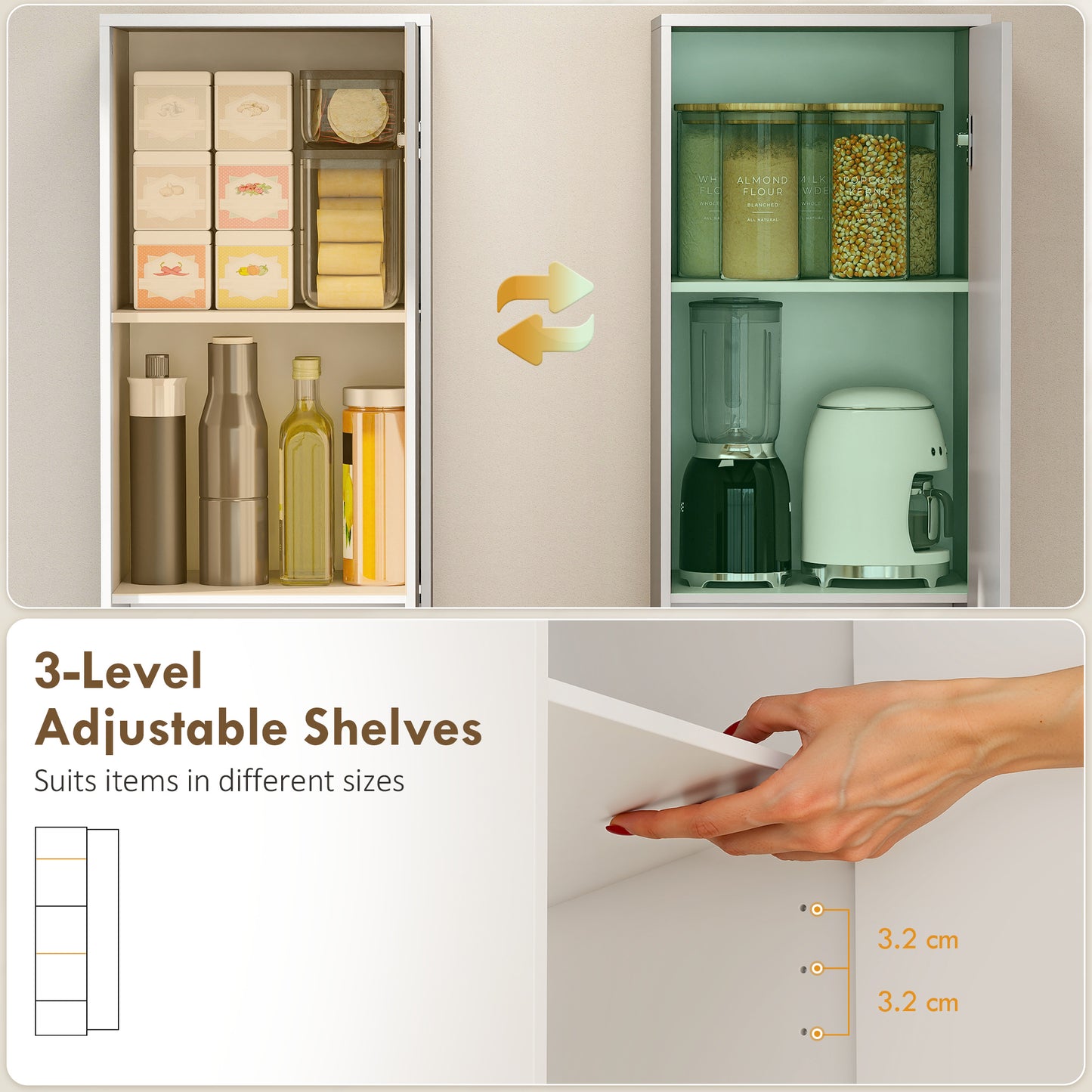 5-Tier Pantry Storage Cabinet with Adjustable Shelves for Dining Room