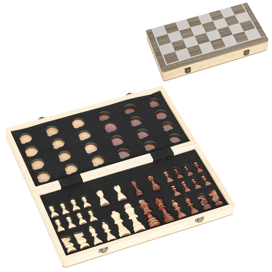 15 Inch Chess Set, Foldable Chess and Draughts Set, Brown
