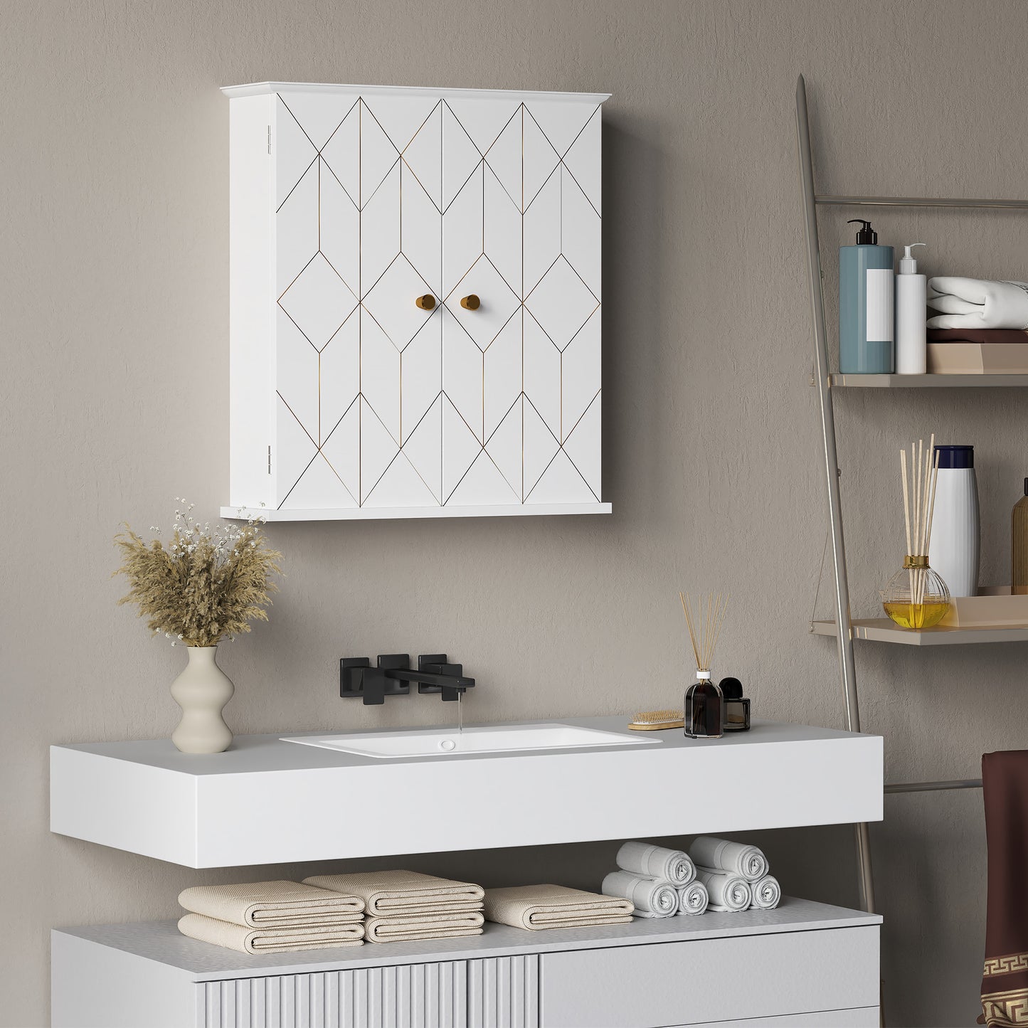 Bathroom Wall Cabinet, Wall Cupboard with Adjustable Shelf, White