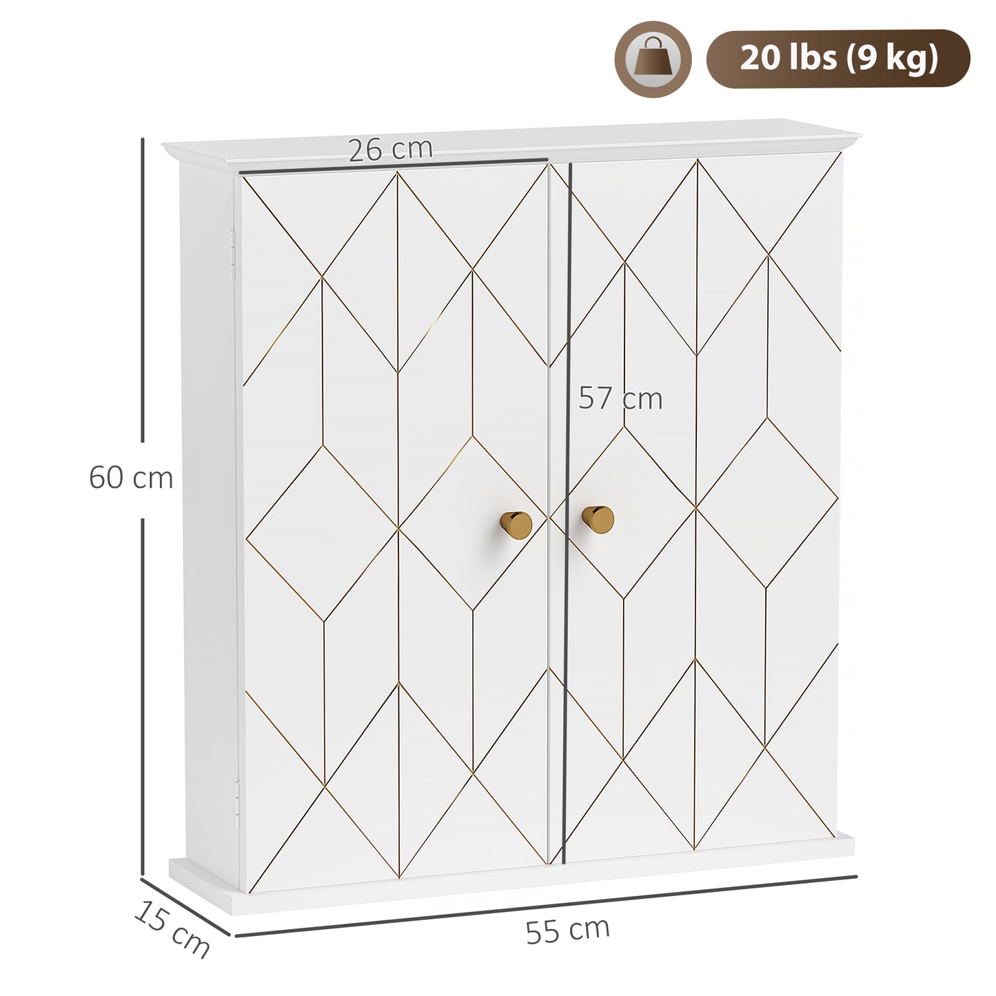 Bathroom Wall Cabinet, Wall Cupboard with Adjustable Shelf, White