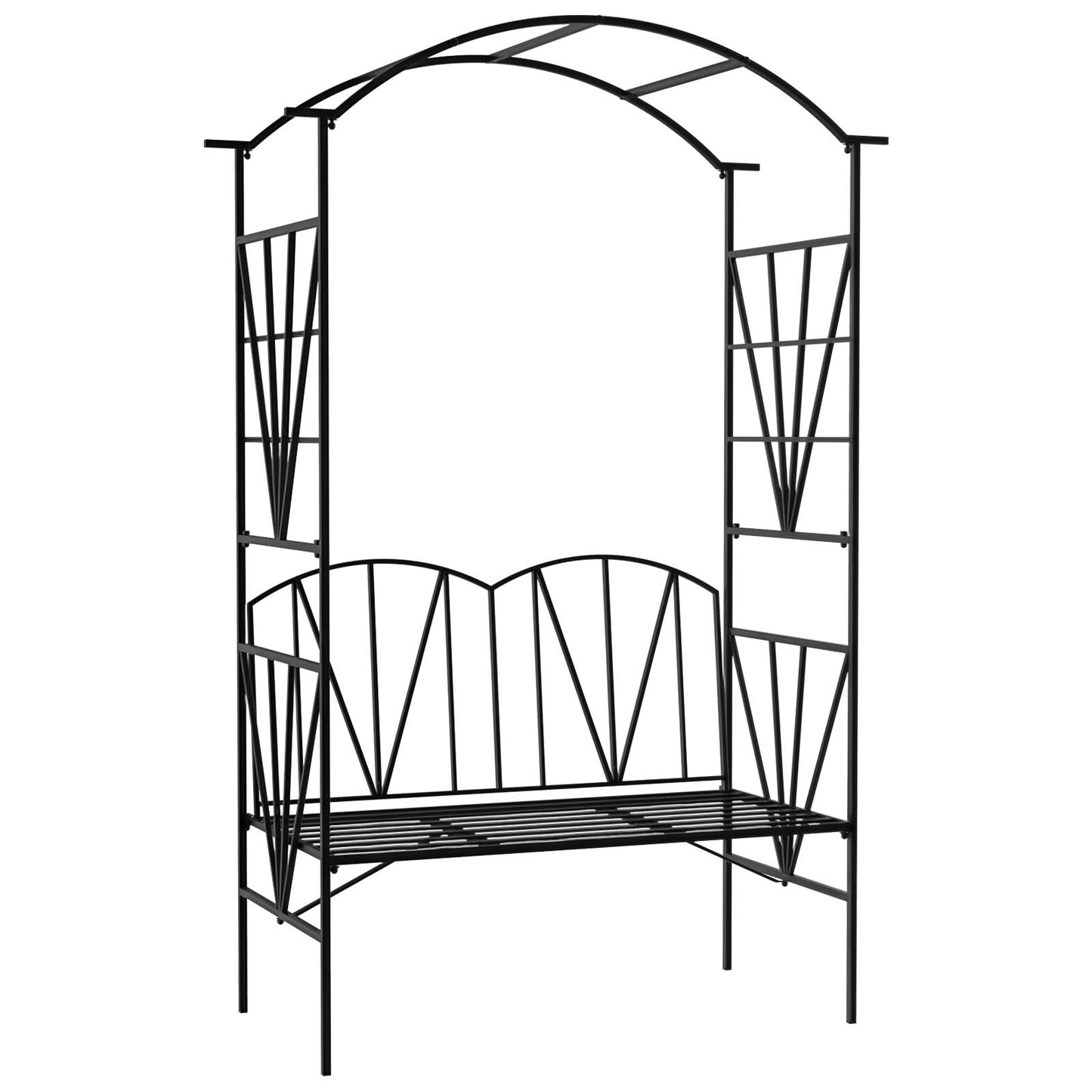 Garden Bench, Metal Garden Loveseat with Arch for Climbing Plants
