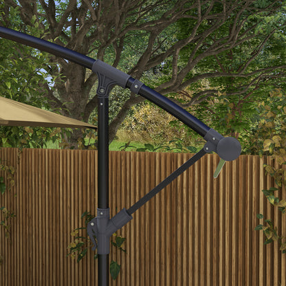 3x2m Cantilever Parasol with Cross Base, Banana Parasol with Crank Handle and 6 Ribs, Rectangular Hanging Patio Umbrella