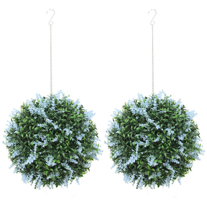 Set of 2 Artificial Plant Topiary Balls, Faux Plants, Blue