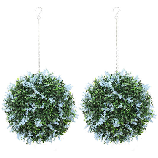 Set of 2 Artificial Plant Topiary Balls, Faux Plants, Blue